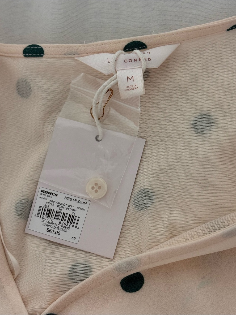 LC Lauren Conrad Cream Wrap Midi Dress with Green Polka Dots - Picture 3 of 3